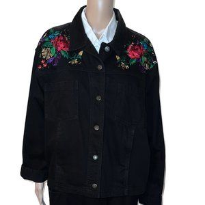 Fancy Flowery Embroidered Denim Jacket